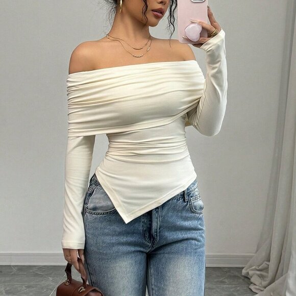 Apricot Casual Women's Off Shoulder T-Shirt - Picture 1 of 7